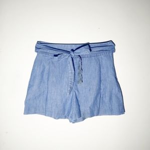 J. Crew High-Rise Pleated Chambray Bow Tie-Waist Midi Shorts